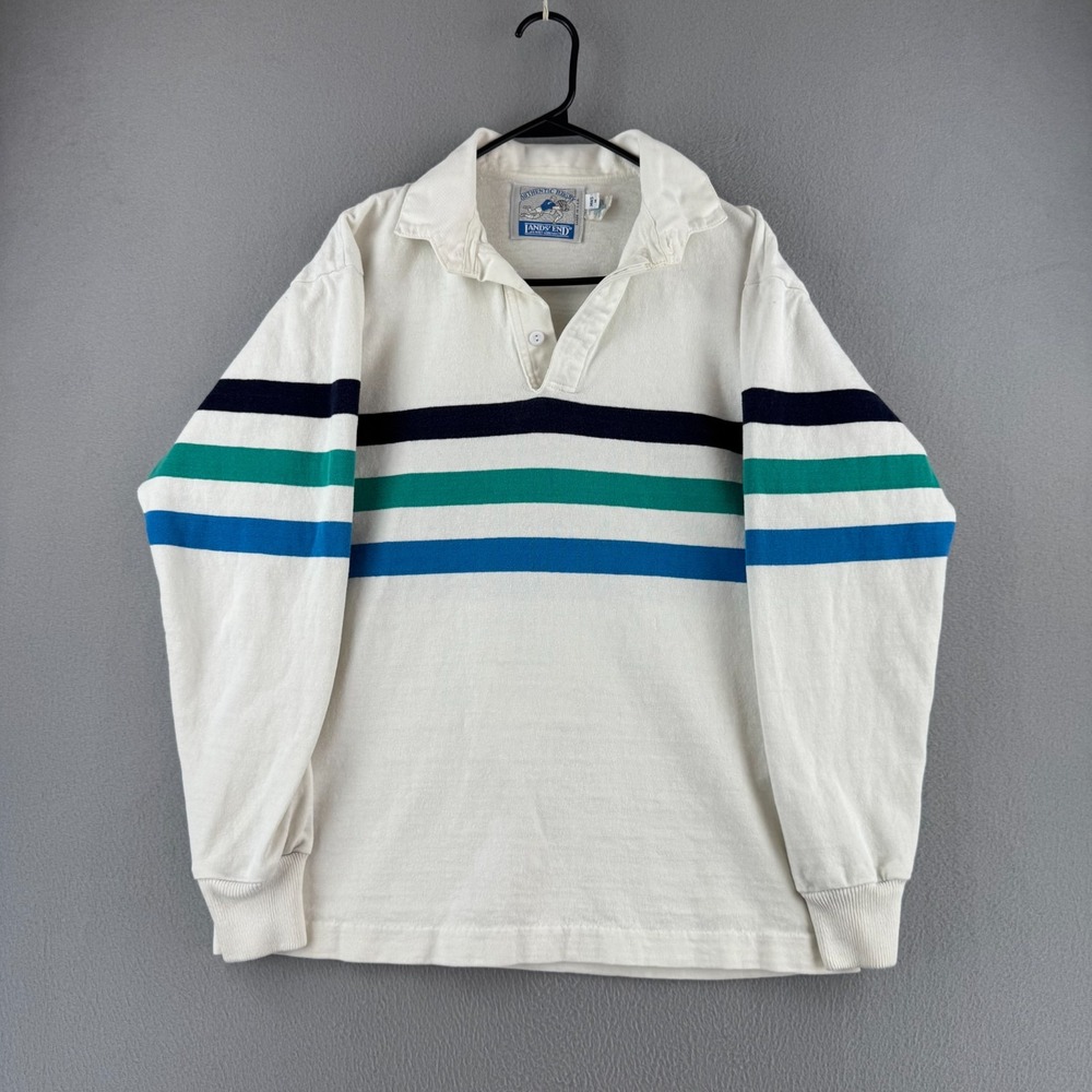 Vintage Lands End Rugby Shirt Mens Medium Heavy Cotton 90s Made in USA